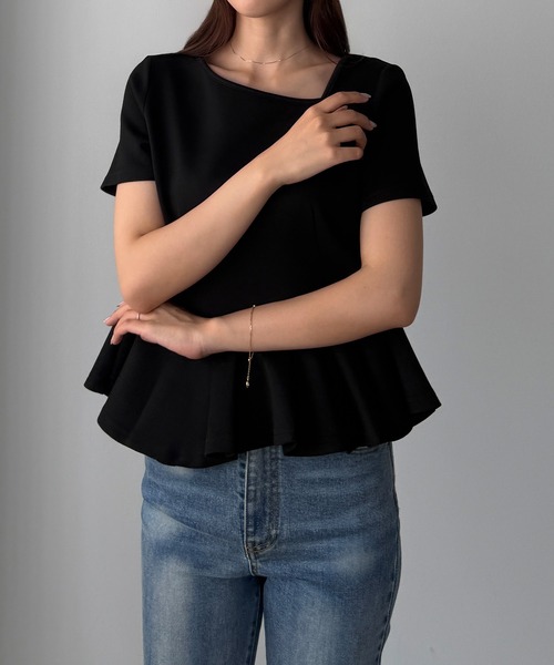 Louere（ルエレ） tシャツ 半袖 アシメネックペプラムトップス 