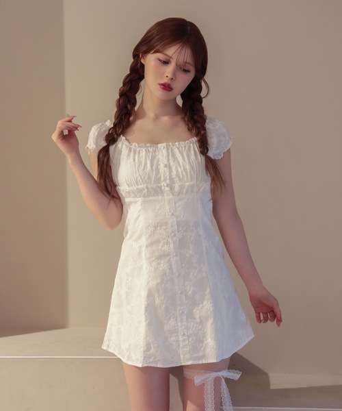 M DOLLY ブラウス シャツ 半袖 Cotton flower hazel long tops