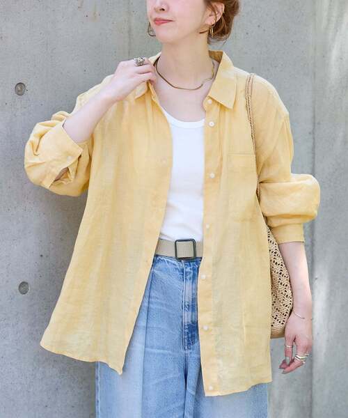 ブラウス シャツ 「追加」「S/Mサイズ展開」手洗い可 / 2WAYフレンチリネンシャツ レディースの画像