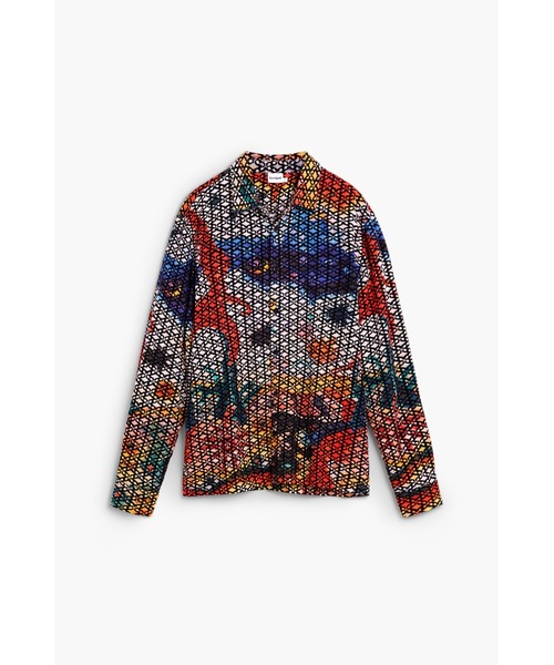 Desigual（デシグアル） シャツ マルチカラー 総刺繍 幾何学 長袖