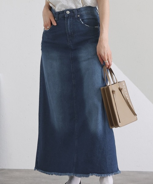 EVERYDAY I LIKE. ロングスカート ElegChic デニムスカート デニムフリンジロングスカート