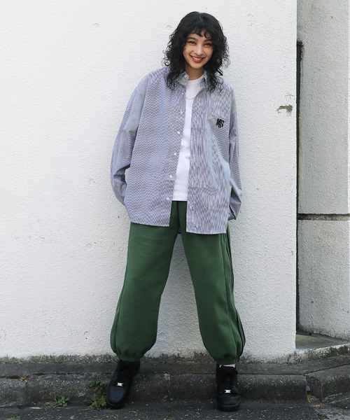 パンツ 極太バルーンフリースワイドパンツ サイドライン メンズ