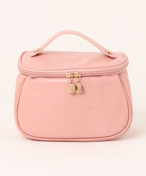 ピンクサテン リボン付き丸型収納ポーチ メイク道具入れ florist（フローリスト） ポーチ 「ブラシ収納＆小物ポケット付き」大