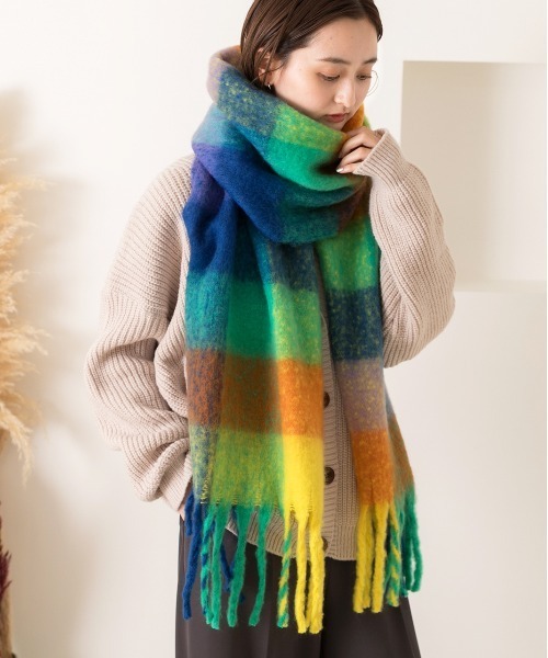 ad thie（アドティエ） ストール マフラー ふんわり起毛 チェック柄