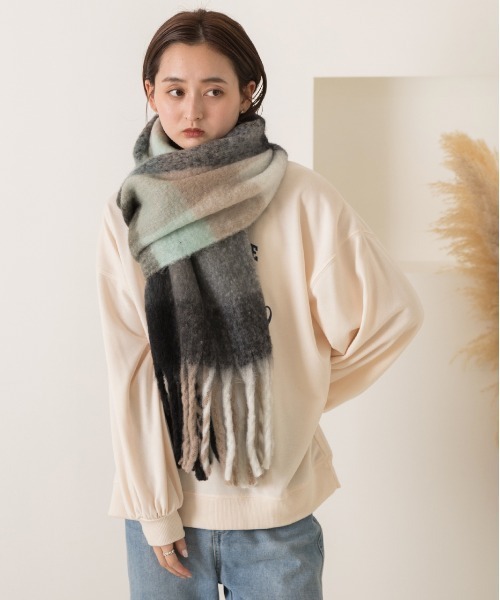 ad thie ストール マフラー ふんわり起毛 チェック柄マフラー