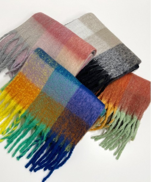 thetoe チェック柄 マフラー ad thie（アドティエ） ストール マフラー ふんわり起毛 チェック柄