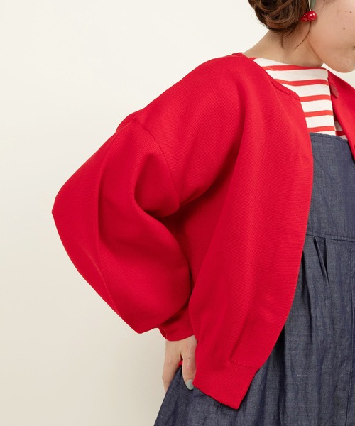 Dot＆Stripes CHILD WOMAN 袖りぼんカーディガン　赤 CHILD WOMAN - ＜Dot and Stripes＞AMOSSAあぜ バイカラー袖