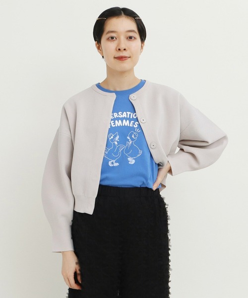 カーディガン ribbon dotパフスリーブニットカーディガン レディース Dot＆Stripes CHILD WOMAN カーディガン AMOSSAミラノリブ