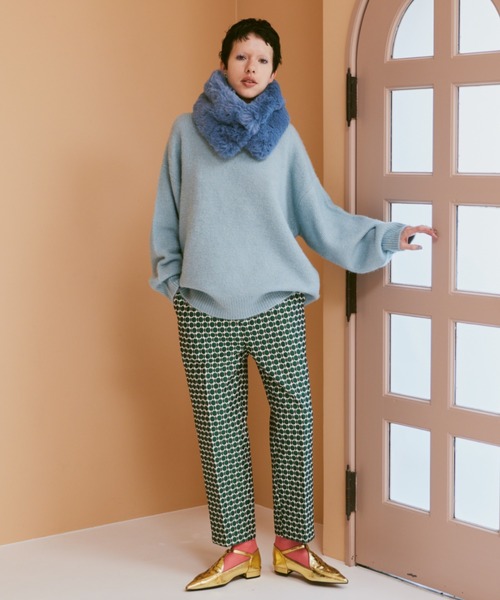 ドゥロワー　ラメジャガードテパードパンツ サイズ34 UNITED ARROWS - 【NAVY】ドット ラメ ジャガード スリム パンツ