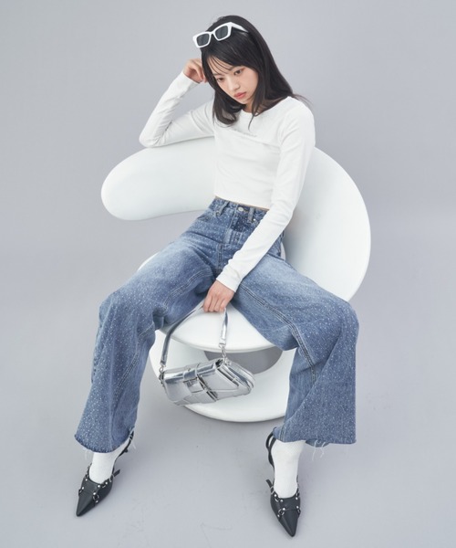 Rady ストーン付きワイドデニムパンツセット ストーン付きワイドデニム ライトブルー | ファッション通販