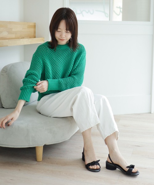 サテンリボンサンダル 低ヒール 韓国風 5色 Chico サンダル 「5色展開」リボンデザインヒールサンダル