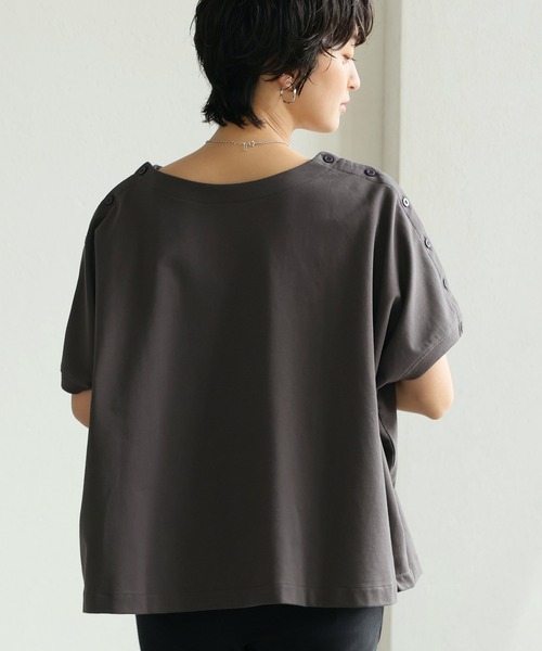 2025MHL 肩ボタンTシャツ カットソー 黒 itto tシャツ ボタンで印象を変える。コットン肩ボタントップス