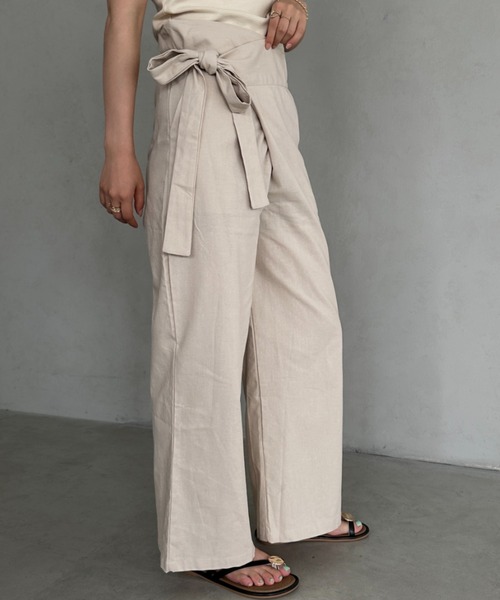 リネン ラップパンツ ワイド パンツ ラップリネン混ワイドパンツ レディース : ZOZOTOWN Yahoo!店