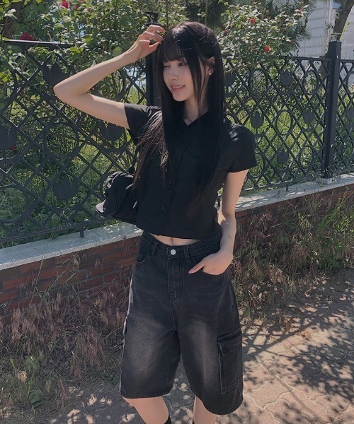 Asapmoda ワイドデニム　ブラック　古着　Mサイズ ブラックデニム🤎ワイドパンツ/ジーパン] デイリーピンタック