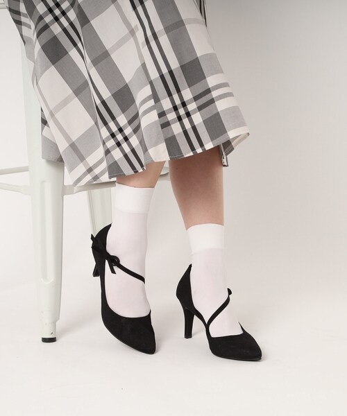 ESPERANZA ベージュ サイドオープンリボン付きヒールパンプス 23.5 ESPERANZA パンプス サイドオープンリボン付きヒールパンプス