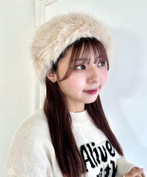 SOLLON. 帽子 ハット ふわふわフェイクファートーク帽