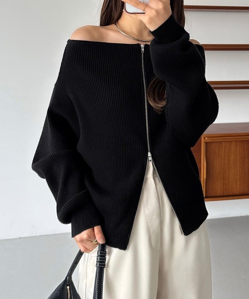 callautia（カラウティア） ニット セーター Wジップオフショルニット