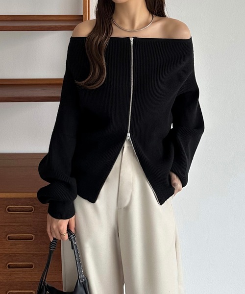 callautia（カラウティア） ニット セーター Wジップオフショルニット