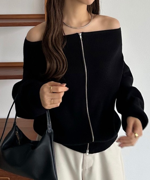 callautia(カラウティア) ニット セーター Wジップオフショルニット callautia(カラウティア) ニット セーター Wジップオフショルニット