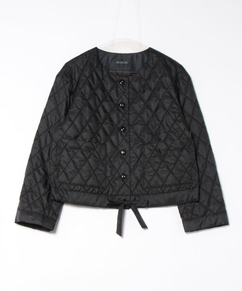 INGEBORG レース付きノーカラージャケット INGEBORG ジャケット ノーカラージャケット キルティングカラー