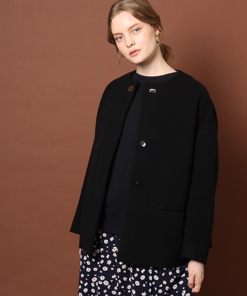 ドレステリア⭐︎ ウール チェック ノーカラーコート 36 公式