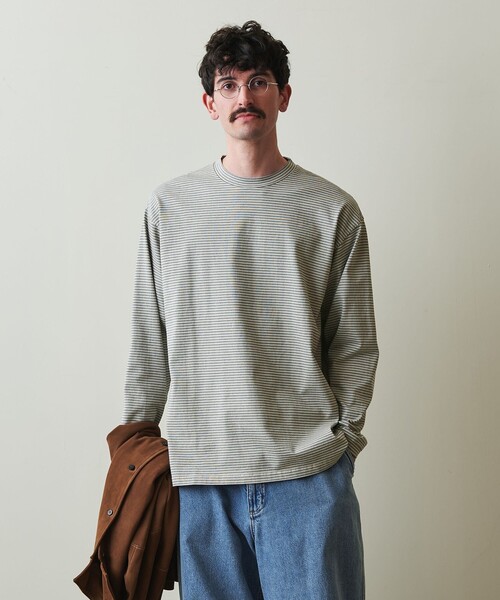 Steven Alanオーガニックコットン ボーダー ロングスリーブ Tシャツ