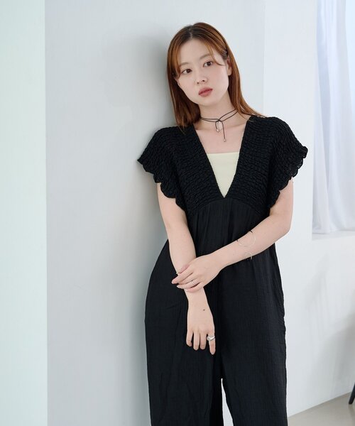 Kastane オールインワン 「2サイズ展開/低身長サイズ」ギャザー
