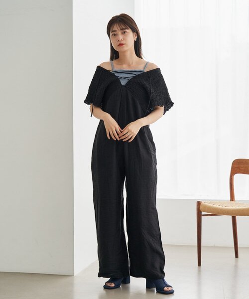 Kastane オールインワン 「2サイズ展開/低身長サイズ」ギャザー