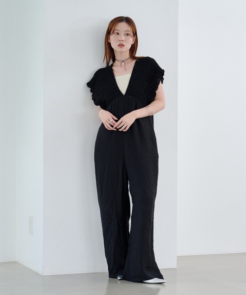 Kastane オールインワン 「2サイズ展開/低身長サイズ」ギャザー