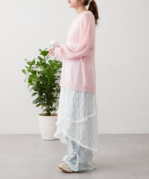 美品 ザ・ダラス 2 レイヤード巻きスカートパンツ アイボリー フリンジ 日本製 w closet（ダブルクローゼット） スカート レースレイヤードスカート