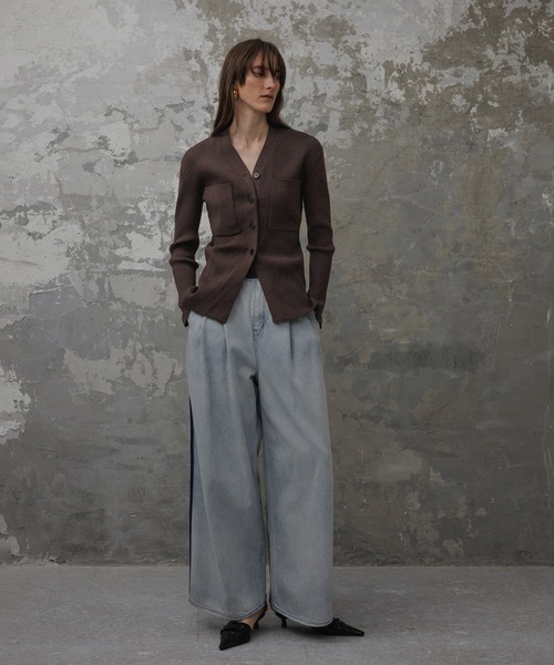 アダムエロペ emoelle ポケットリブカーディガン ADAM ET ROPE'（アダムエロペ） カーディガン 「EMOELLE」ポケットリブ