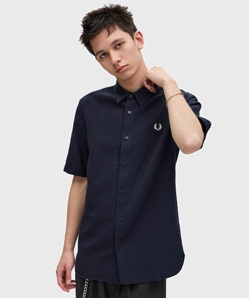 【FRED PERRY】 ★ Textured Seersucker Shirt ★ Textured Seersucker Shirt - Navy | Men's Shirts | Designer