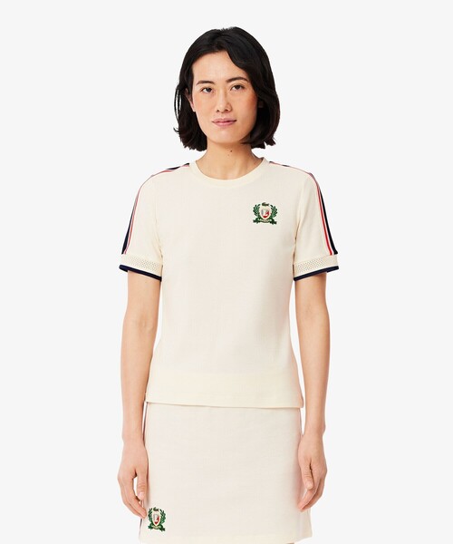 tシャツ ショルダーメッシュバンド鹿の子半袖Tシャツ レディース LACOSTE tシャツ ショルダーメッシュバンド鹿の子半袖Tシャツ