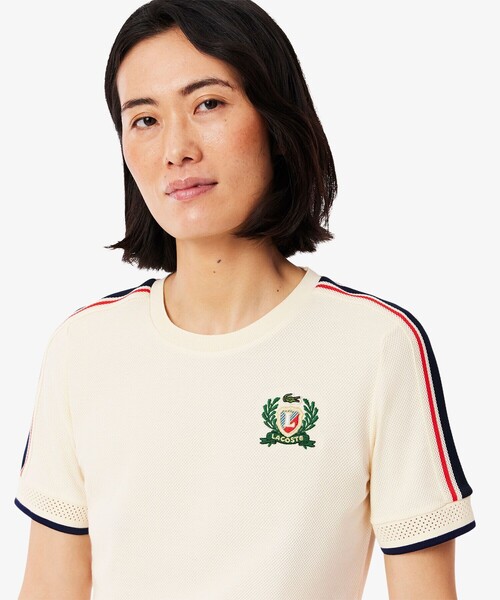 tシャツ ショルダーメッシュバンド鹿の子半袖Tシャツ レディース LACOSTE tシャツ ショルダーメッシュバンド鹿の子半袖Tシャツ