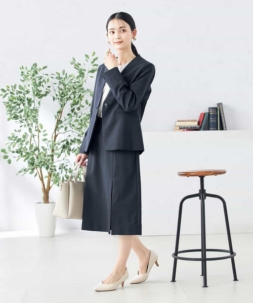 ジャケット ノーカラージャケット 「洗える/ストレッチ/UVカット」麻調ストレッチノーカラージャケット レディースの画像
