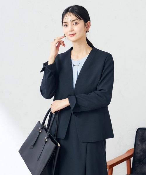 ジャケット ノーカラージャケット 「洗える/ストレッチ/UVカット」麻調ストレッチノーカラージャケット レディースの画像