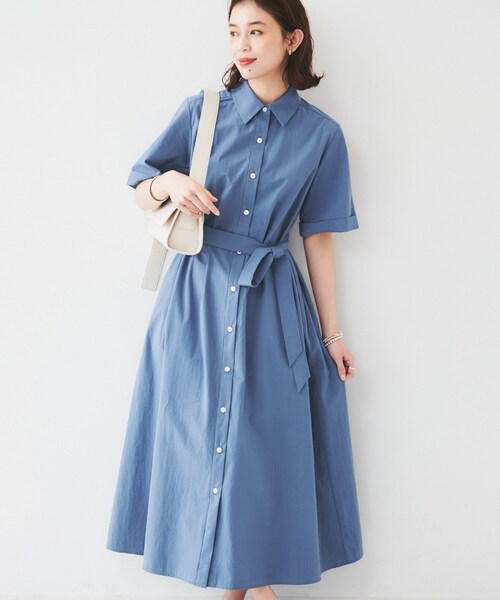 @ SOIL コットン ワンピース シャツ ロング 青 ブルー 長袖 コットンロングシャツワンピース（長袖・ストライプ・標準丈