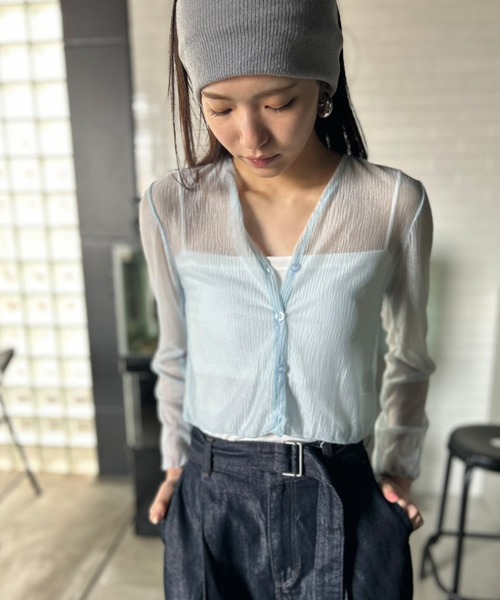 カーディガン シアーレースニット クロップドカーディガン レディース Kotoe カーディガン シアーカラークロップドカーディガン