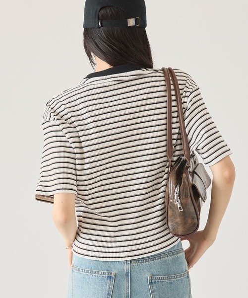 MONO-MART（モノマート） tシャツ ワンポイント刺繍マルチボーダー