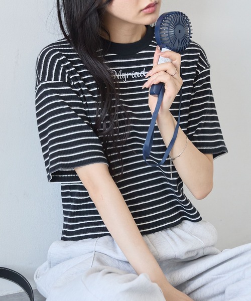 【PRADA】lady's ボーダーシャツ ワンポイントロゴ マルチカラー ボーダー PRADA(プラダ) Tシャツ・カットソー(レディース