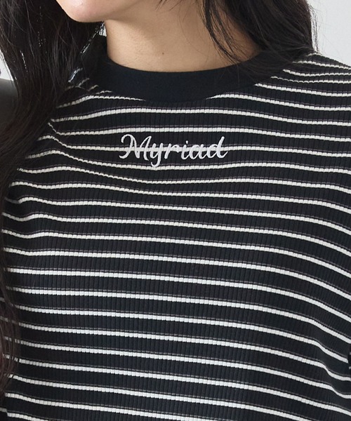 tシャツ ワンポイント刺繍ボーダーTシャツ レディース MONO-MART tシャツ ワンポイント刺繍マルチボーダーショート丈