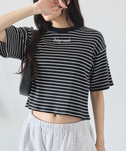 MONO-MART（モノマート） tシャツ ワンポイント刺繍マルチボーダー