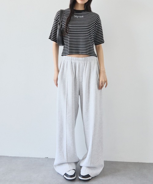tシャツ ワンポイント刺繍ボーダーTシャツ レディース MONO-MART tシャツ ワンポイント刺繍マルチボーダーショート丈