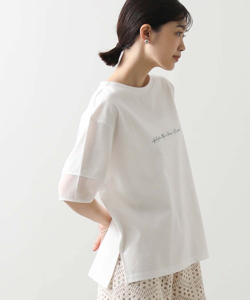 tシャツ シアーシャ カットソー レディース Gready Brilliant tシャツ ロゴ袖シアー切替カットソー