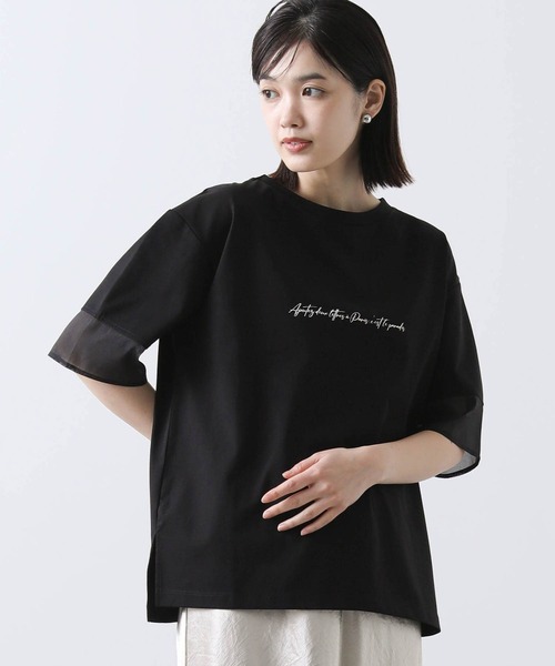Gready Brilliant tシャツ ロゴ袖シアー切替カットソー