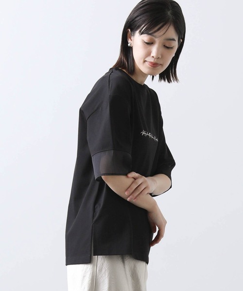 tシャツ シアーシャ カットソー レディース Gready Brilliant tシャツ ロゴ袖シアー切替カットソー