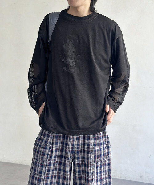 ロンＴ メッシュ L セール】レイヤードメッシュロンT(シャツ)（Tシャツ/カットソー