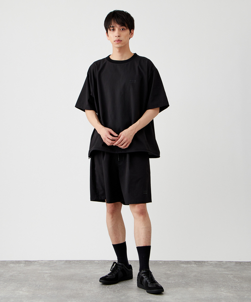 AD2014 ポリ縮絨吊りショートパンツ ショーツ サロペット ジャンパー 黒 AD2014 ポリ縮絨吊りショートパンツ ショーツ サロペット