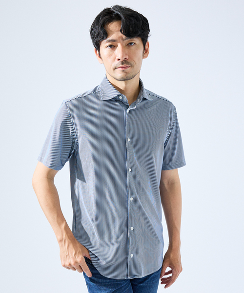 ABAHOUSE GRAY シャツ 半袖 「形状安定性 / 伸縮性」トリコット 