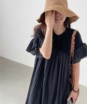 ワンピース 半袖 プリーツフリル切り替えワンピースの詳細画像1